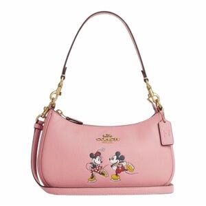 Disney x Coach Teri Shoulder Bag with Ice Skate Mickey Minnie Motif Blush NWT